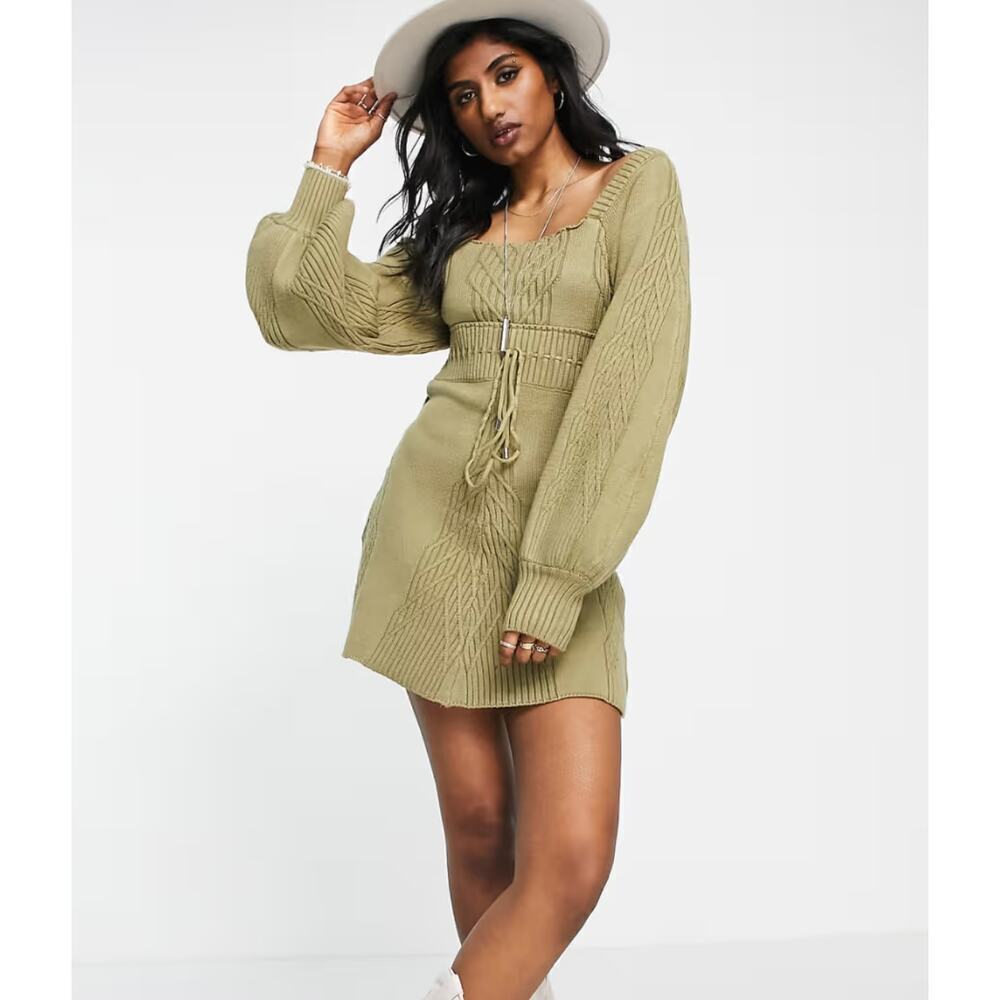Free People Emmaline Long Sleeve Sweater Dress NWT Green Medium